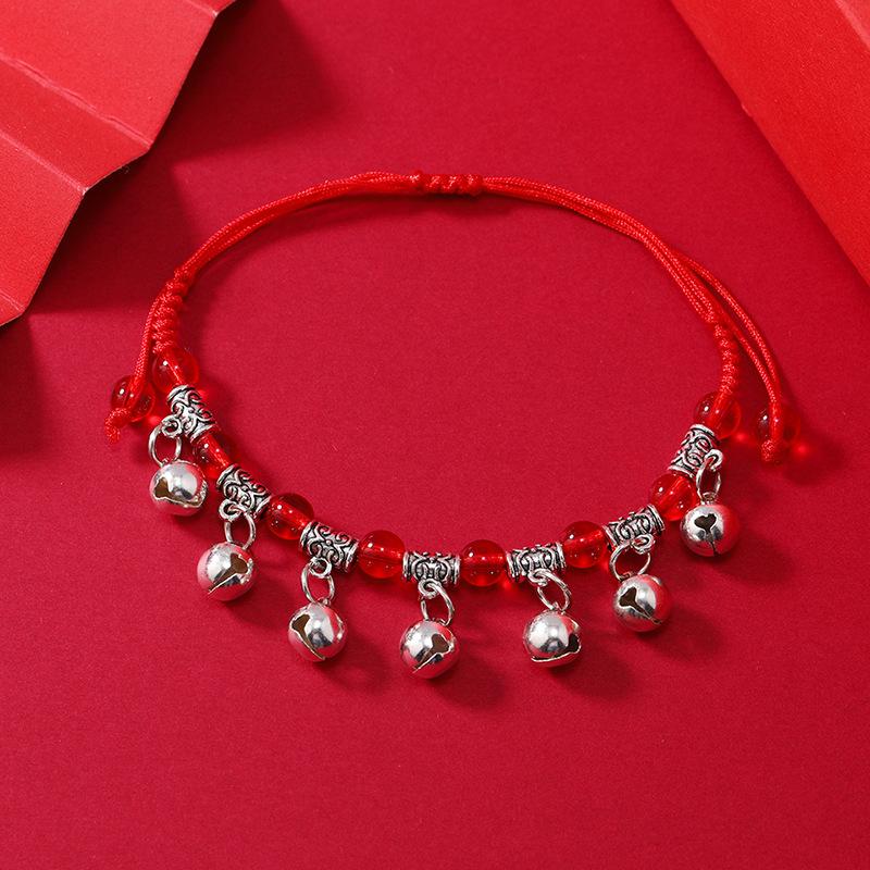 Zodiac red rope woven bell bracelet natal life men's and women's versatile hand rope anklet accessories