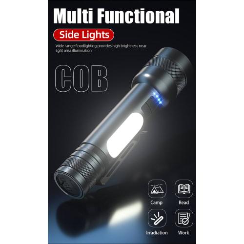 Rechargeable LED Flashlight, Ultra-Bright, 4-Mode, COB Work Light with Magnetic Tail, Compact, Zoomable, Military Grade, Powerful, Waterproof, for Dis