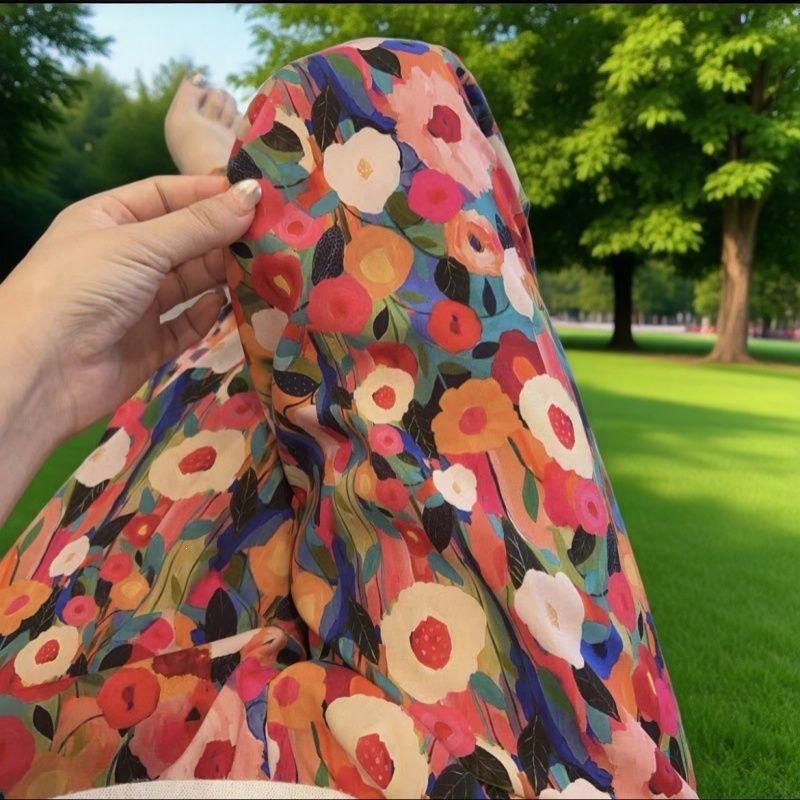 Summer Cotton Silk Polka Dot Slimming Over-the-Knee Pants