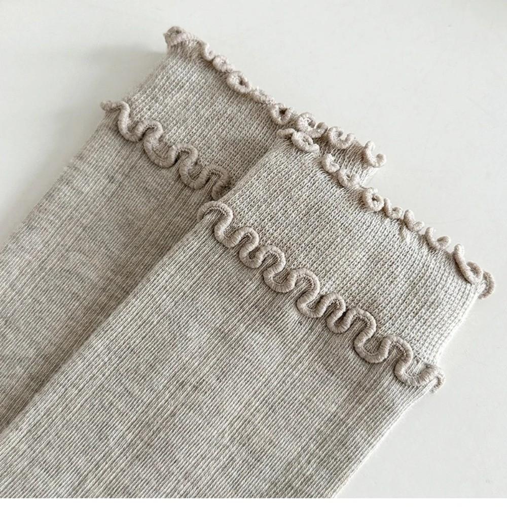 1 Pair Solid Color Ruffle Socks Vertical Stripes Korean Style Socks Comfy Frilly Socks  Daily Wear