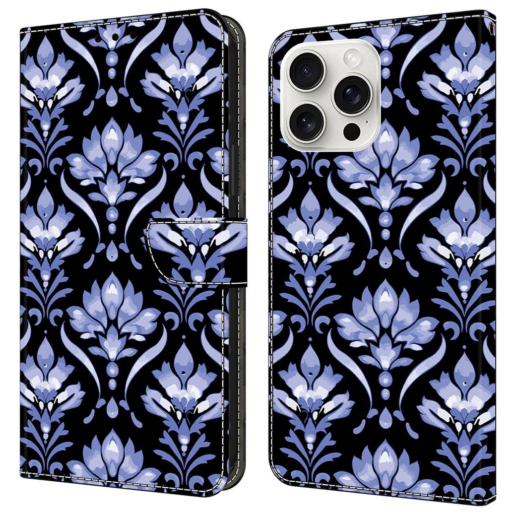 For iPhone 16 Pro Leather Case Pattern Printing Wallet Stand Anti Drop Phone Cover