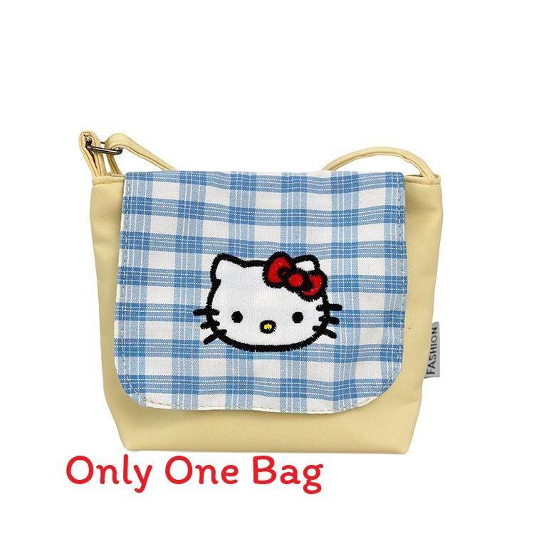 Hello Kitty Fashion Crossbody Bag With Plaid Pattern And Nylon Material For Women