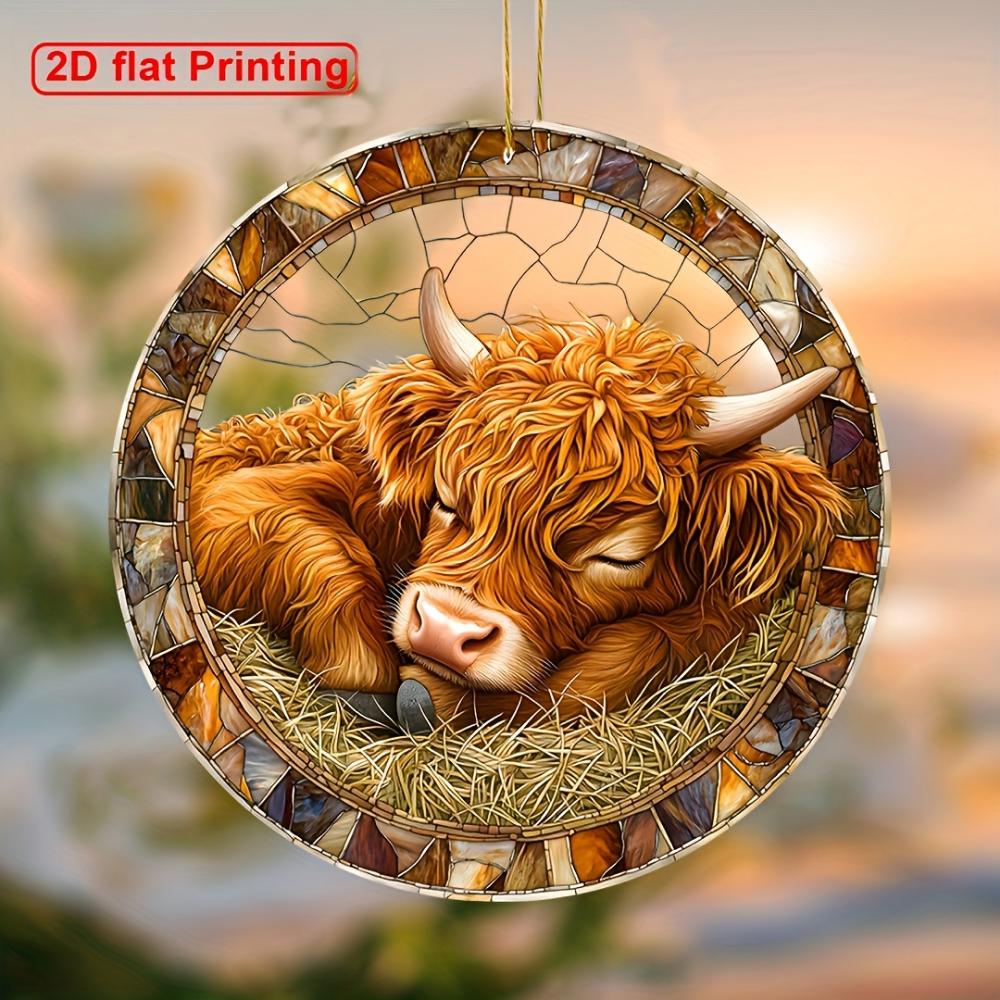 2D flacher Acrylanhänger, Highland-Kuh Sonnenfänger, Zuhause, Hotel Bauernhof Café Fenster Korridor, dekorativer Anhänger. Weihnachtsgeburtstag Mutter Handlung Geschenk