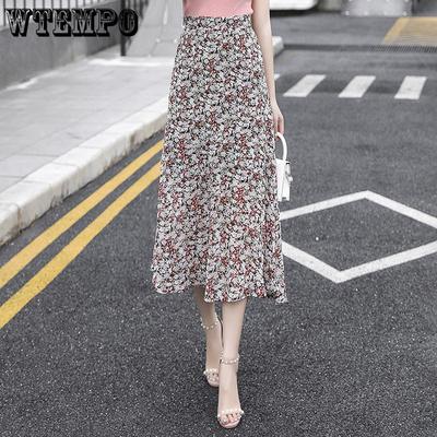 Καλοκαιρινή Γυναικεία Φλοράλ Φούστα Α γραμμής Σιφόν Μίντι Φούστα Ψηλόμεση Στενή Μήκος Μίντι Στυλ Μεγάλη Φούστα με Κίνηση Φλοράλ Φούστα
