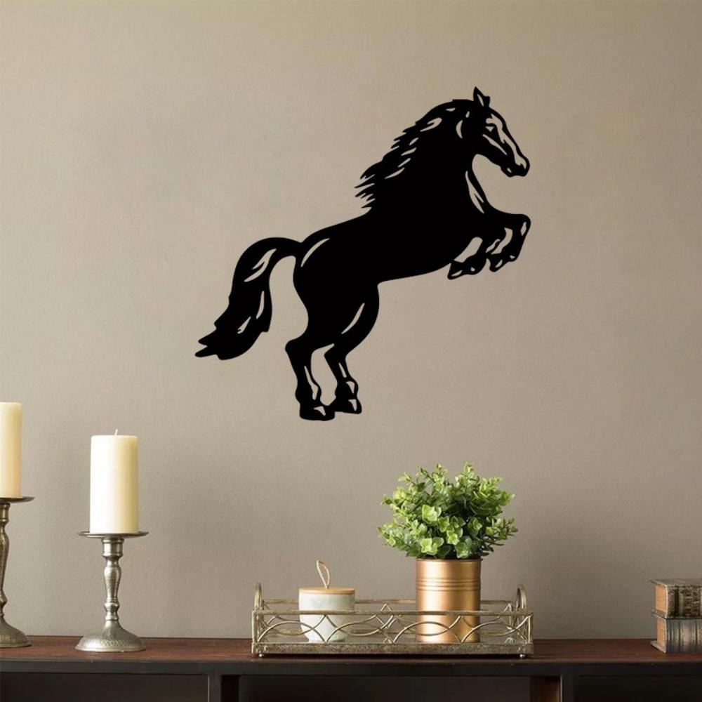 Vintage Metal Horse Wall Art, Black Iron Decor Sign, 2D Flat Frameless Plaque for Garden Patio Home, Housewarming Gift, Boy Jumping Design