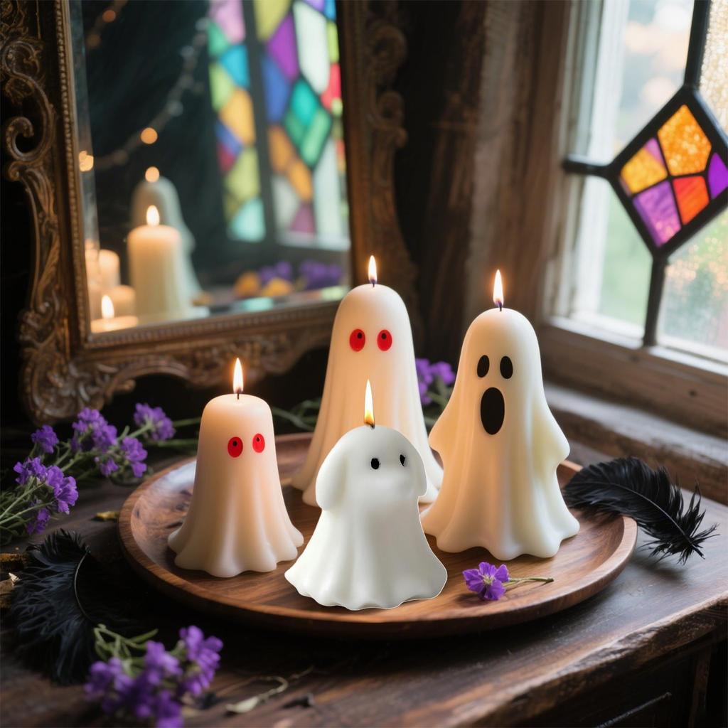 Cute Animal Puppy Kitten Spooky Silicone Mold DIY Ghost Aroma Candle Plaster Decoration Mould Halloween Candle Making Molds