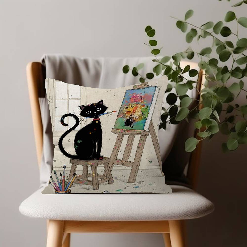 Black Cat Pillow Case For Home Bedroom Car Office Decoration Living Room Sofa Cushion Cover Suitable