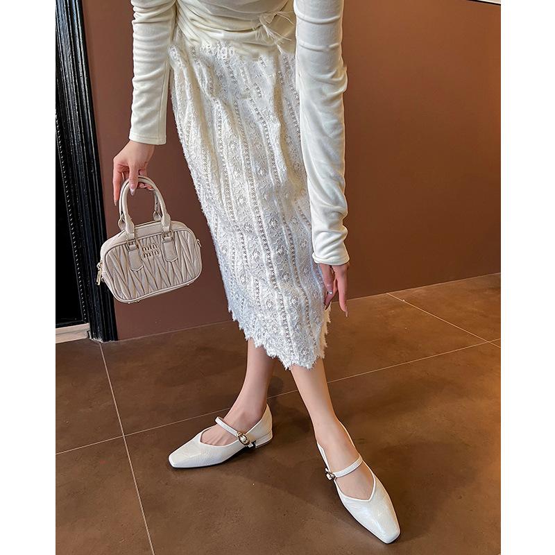 French Temperament Retro Mary Jane White Square Head Flat-soled Single Shoes Women's Shallow Mouth Gentle Wind Evening Shoes Spring and Autumn.