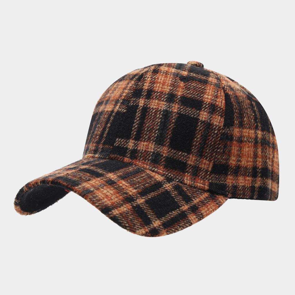 British style simple retro plaid woolen baseball cap autumn and winter outdoor fashion literary and leisure thermal cap