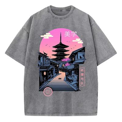T Shirt Vintage Washed 100% Cotton T-Shirt Japanese Style Gothic Graphic Tee Casual Streetwear for Spring Summer