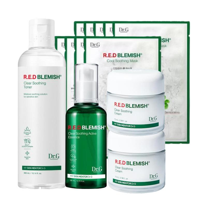 

Dr.G Заспокійливий набір для проблемної шкіри Red Blemish Clear 4 кроки (Заспокійлива маска 10 шт. + Тонік 300 мл + Активна сироватка 80 мл + Крем 100 мл)