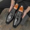 Fashion British Men Lace Up Comfortable Pointed Business Formal Leather Shoes Fashion Brand Breathable Banquet Party Block Leather Shoes