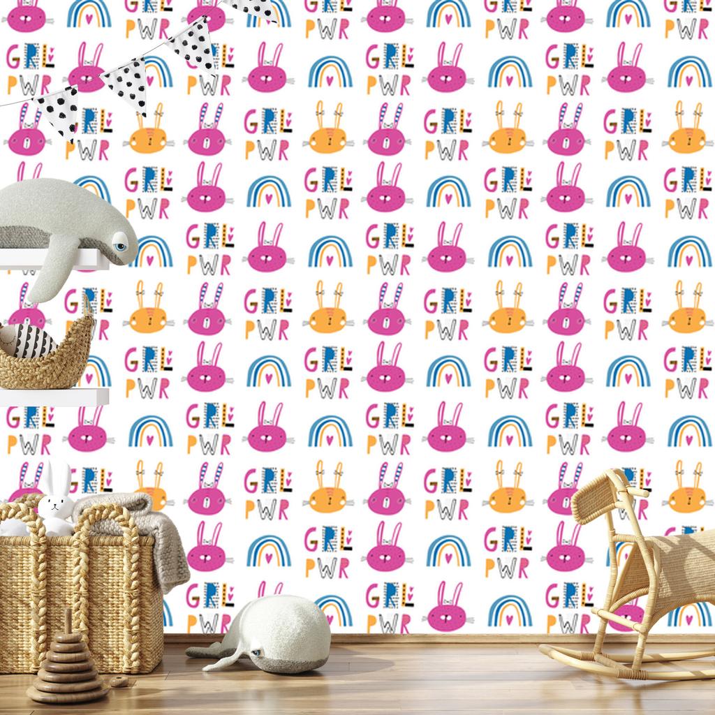 Wallpaper Colorful rabbits rainbows for living room and bedroom 50x1000