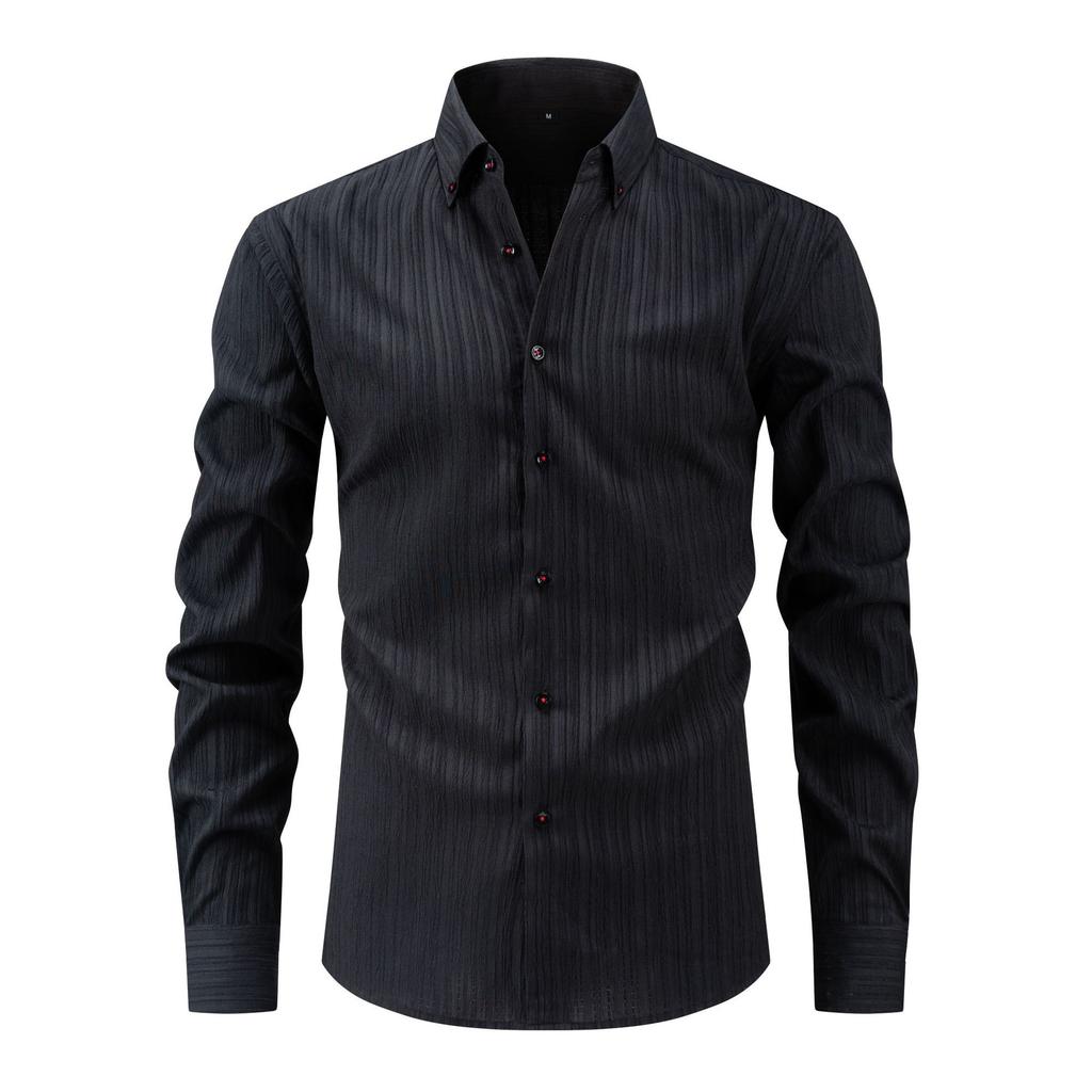 Fashionable Men's Shirt Waves Striped Long-sleeved Shirt Casual Loose and Versatile Button Splicing Top