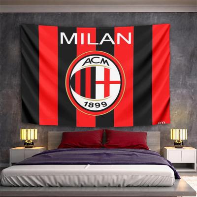 AC Milan Logo Red Black Stripes Patterned Tapestry for Bedroom and Living Room Home Decor Sofas
