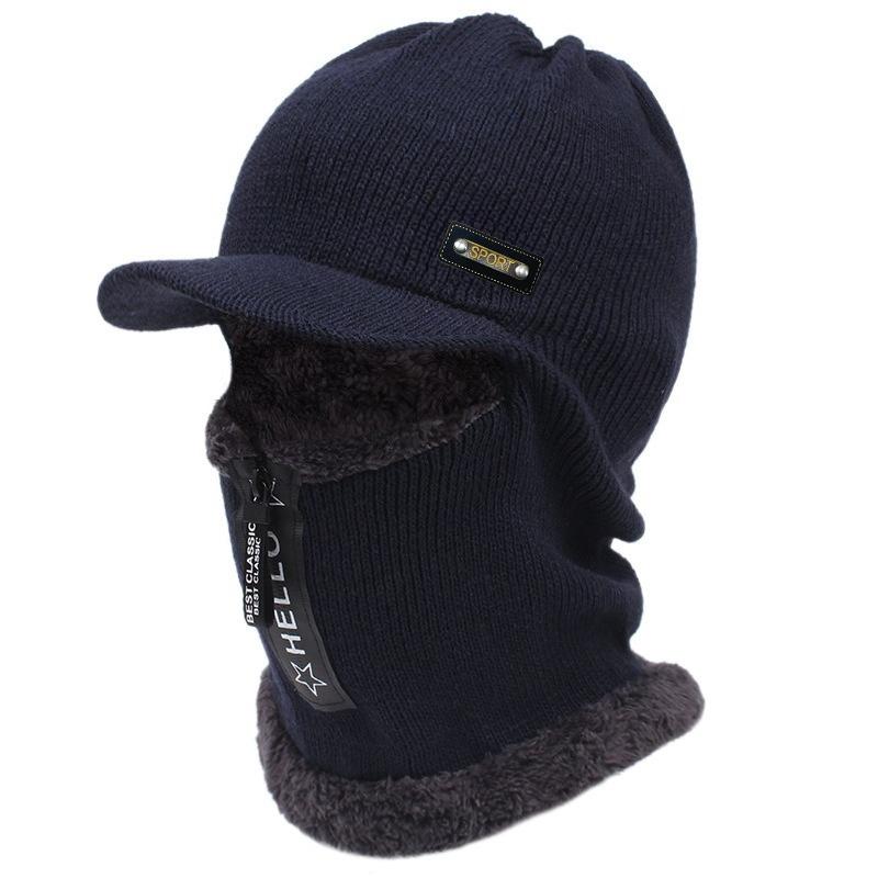 Autumn and Winter Men's Cold Resistant and Warm Woolen Hat, Cycling Knitted Hat, Neck and Ear Protection Integrated Cotton Hat