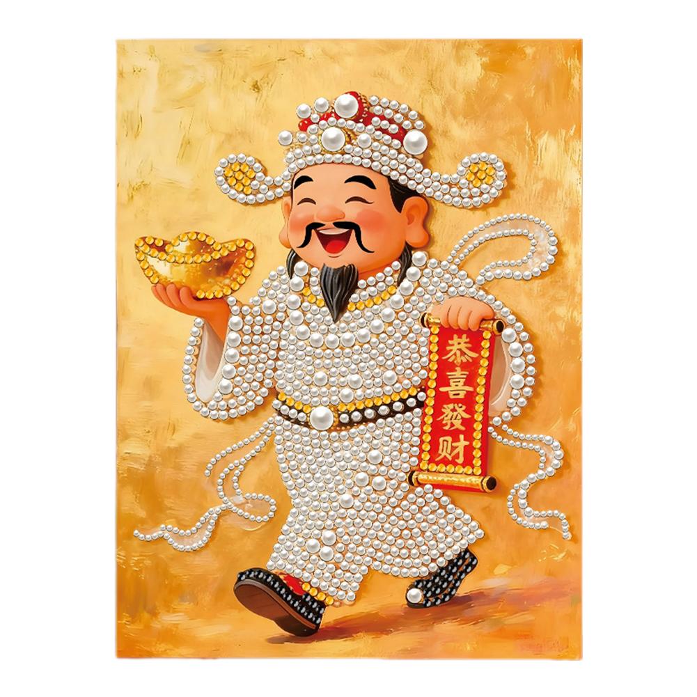 God of Wealth Cream Wind Imitation Pearl Plane Creative Room Entrance Ornament Decorative Painting DIY God of Wealth Painting