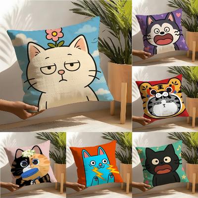 Surprised Cat Funny Party Pattern Pillow Case Home Living Room Decoration Linen Pillowcover Pillow Cases Cushion Cover