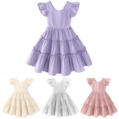 Summer Children's Comfortable And Casual Small Fly-sleeved Round-neck Cute Princess Dress For Girls