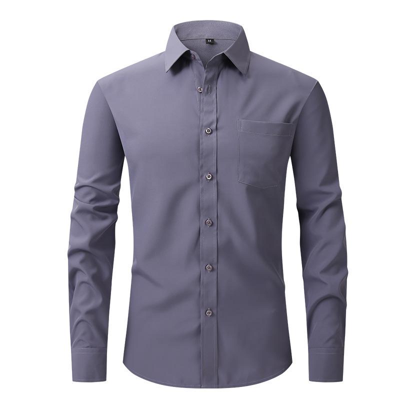 Men's Business Casual Long-Sleeved Shirt with Four-Sided Stretch and Anti-Wrinkle Fabric