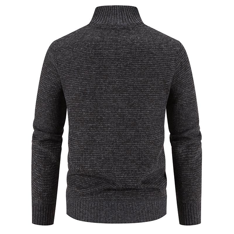 Men's Plus Size Color Block Stand Collar Velvet Cardigan Sweater - Warm, Thickened Knitted Outerwear for Autumn and Winter.