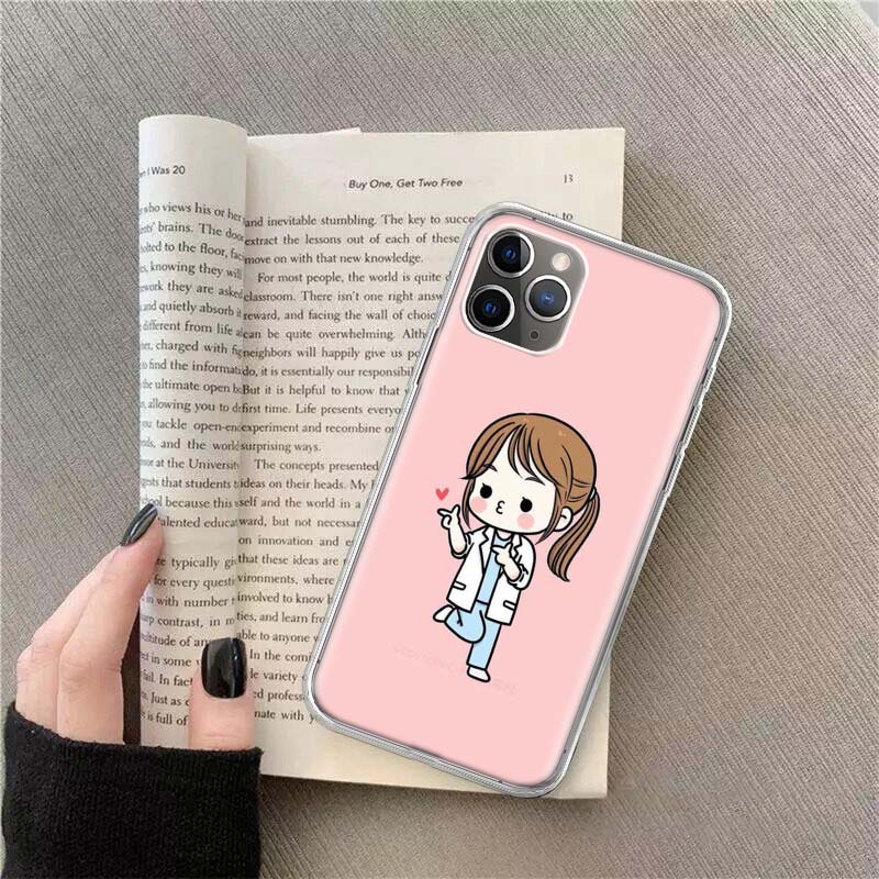 Cartoon Medicine Doctor Nurse Phone For Apple Iphone 12 13 Mini 15 Pro Max 11 Pro 14 Plus 16 Pro Max 16E Case Shell Cover Clear