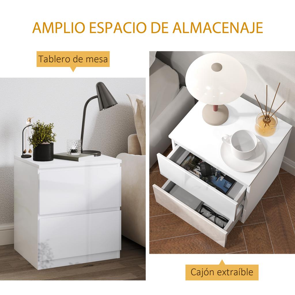 Nightstand With 2 Drawers Bedside Table For Bedroom Living Room 40x34x45 Cm Glossy White
