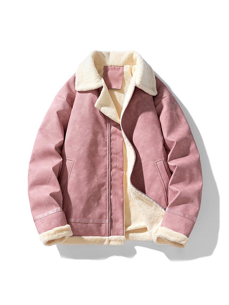 American Retro Leather Jacket with Velvet Lining - Warm Winter Lapel Zipper Coat