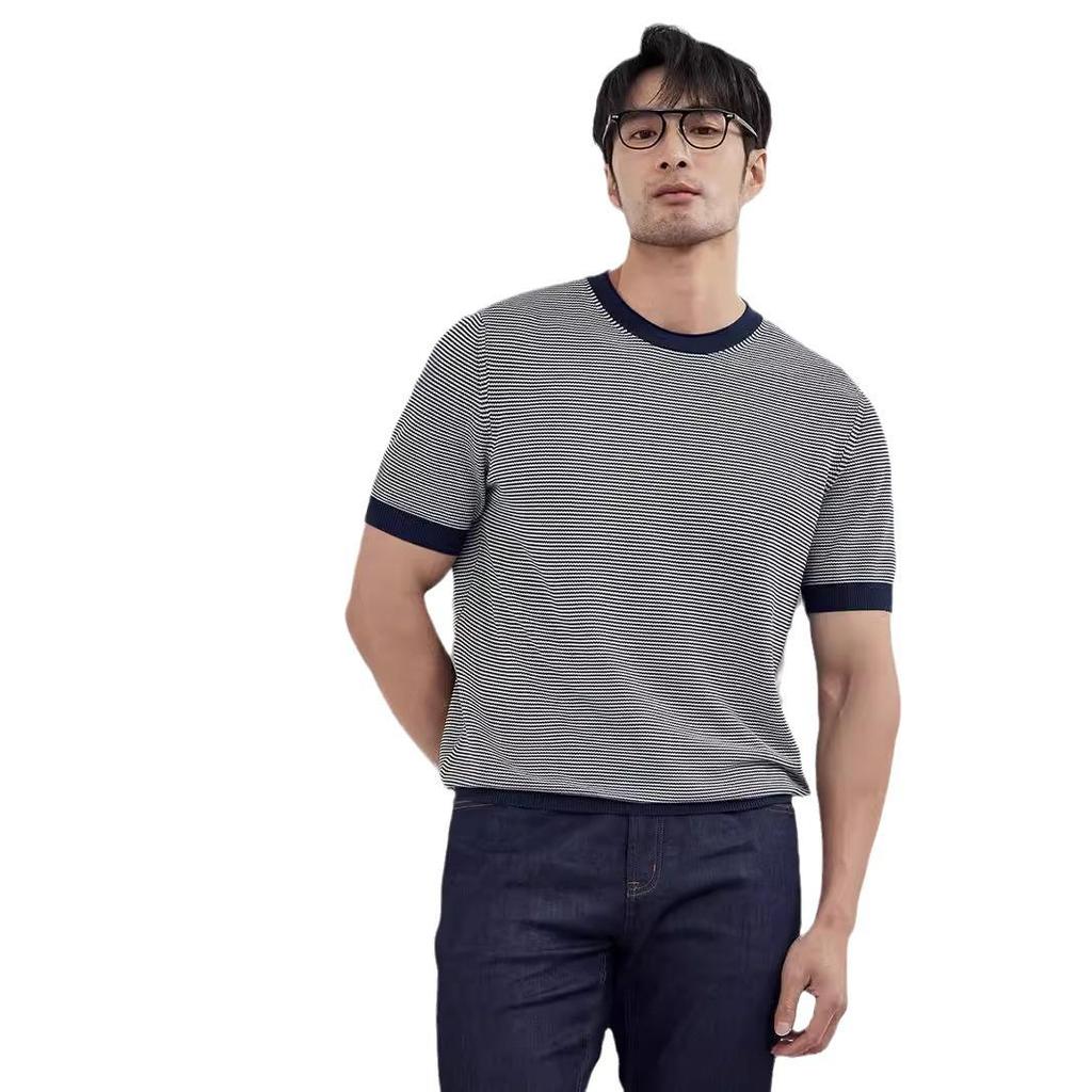 2024 Men's Striped Polo: Short-Sleeve, Versatile Round Neck Knit Shirt