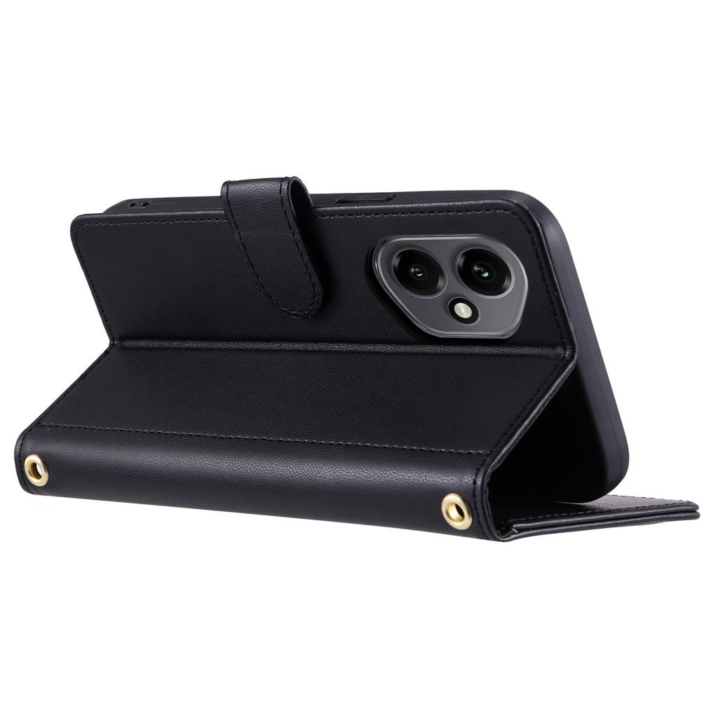 For Honor 400 5G (Global) Case Wallet Rhombus Grid PU Leather Phone Cover with Shoulder Strap/Wrist Strap