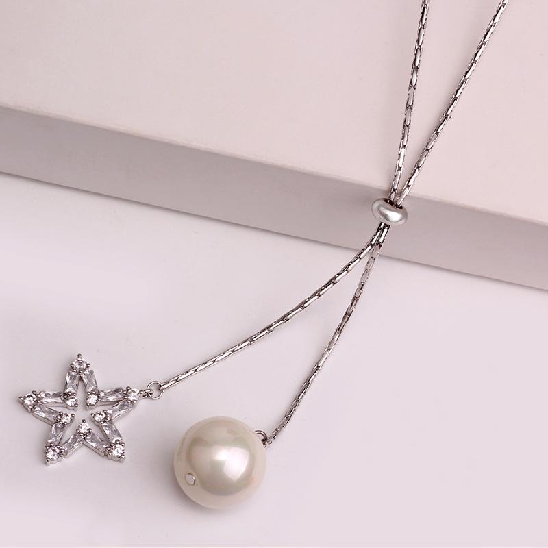 Japanese And Korean Fashion Temperament, Five-Pointed Star Pendant, Sweater Chain, Women'S Simple Long Pearl Tassel Necklace, Accessories