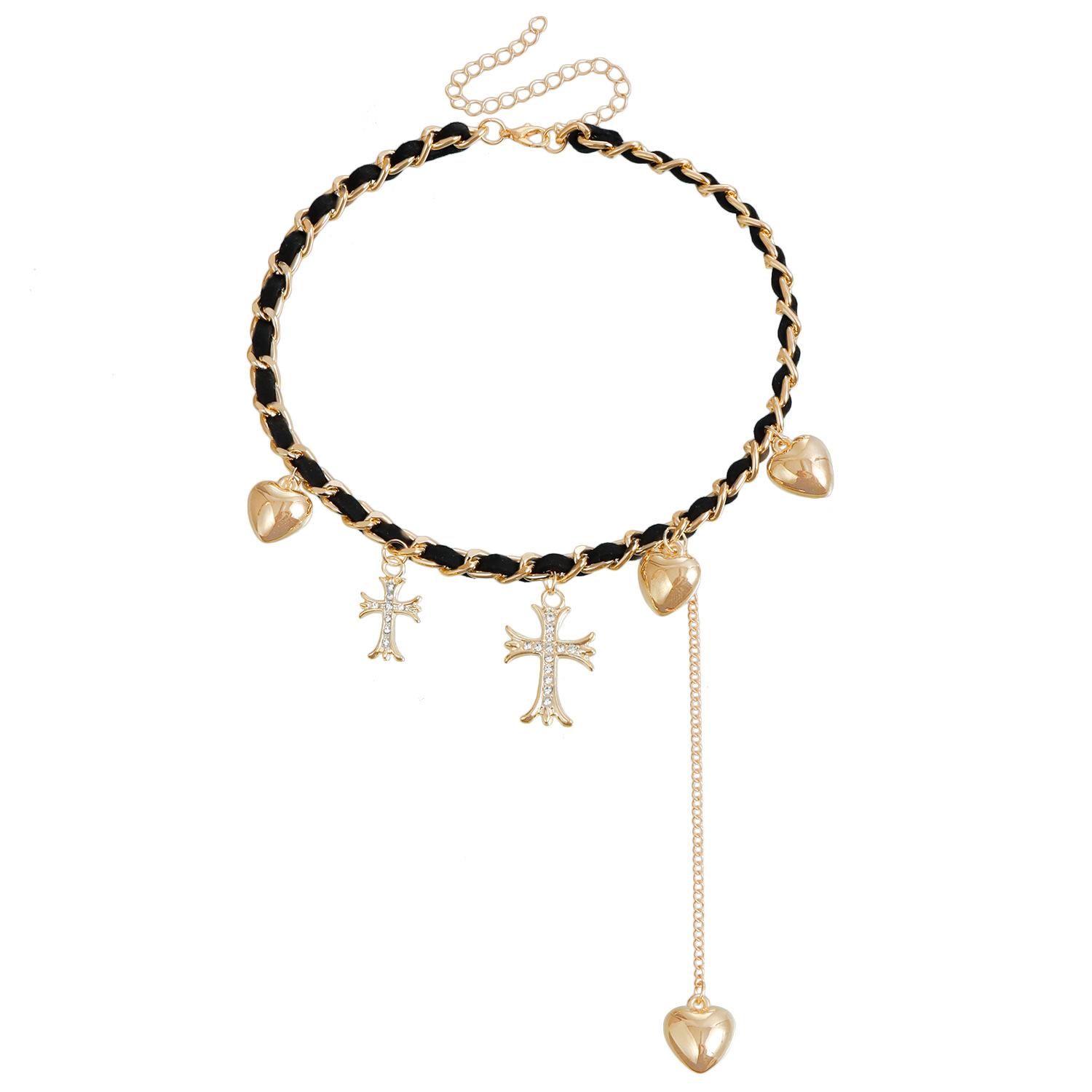 

Fashionable Retro Tassel Heart-shaped Tassel Collarbone Chain Necklace One Size золотой