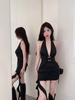 Spicy V-Neck Halter Strap Sleeveless Dress – Women's Summer Elegant Waist-Cinching Slimming Short Skirt