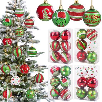 6pcs/box 6cm Christmas Ball Ornaments Glitter Red Green Xmas Tree Hanging Bulbs Pendant 2026 Christmas Party Decoration For Home