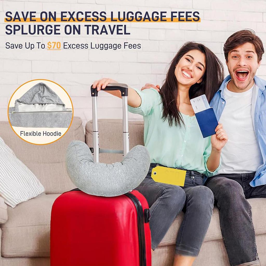 Travel Neck Pillow With Hood Airplane Neck Pillow Stuffable Fillable Storage Bag For Sleeping Home Car Plane Hotel Camping