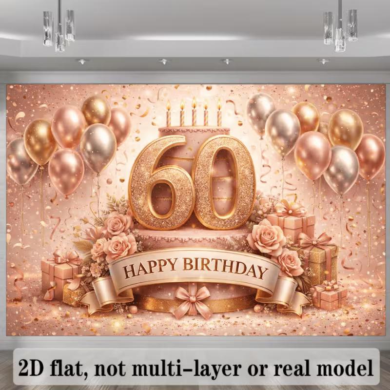 Sfondo 2D Buon 60° Compleanno Floreale Regalo Photo Booth