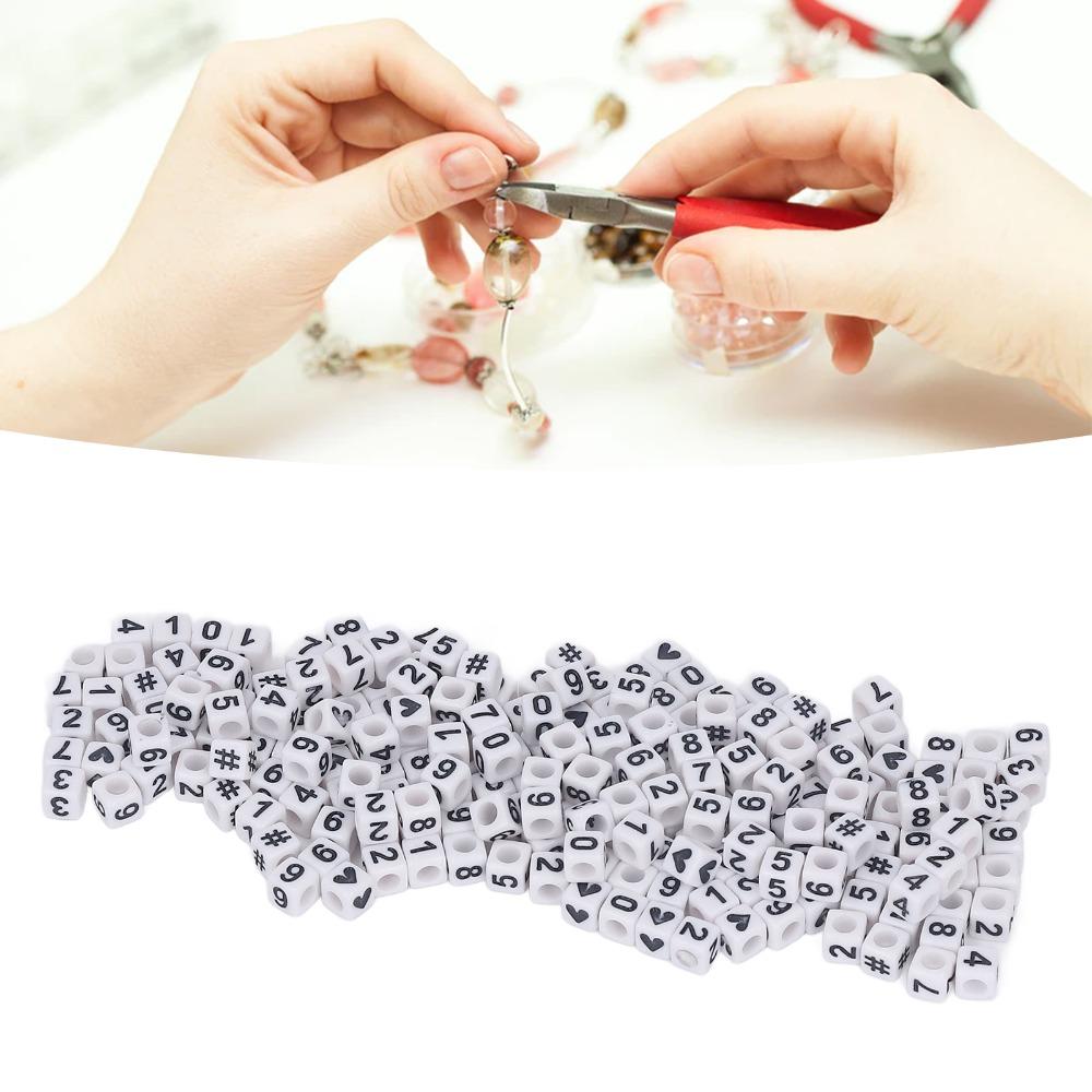300pcs White Acrylic Number Beads Mixed Numbers 0-9 Loose Beads Bulk DIY Beads Jewelry Making