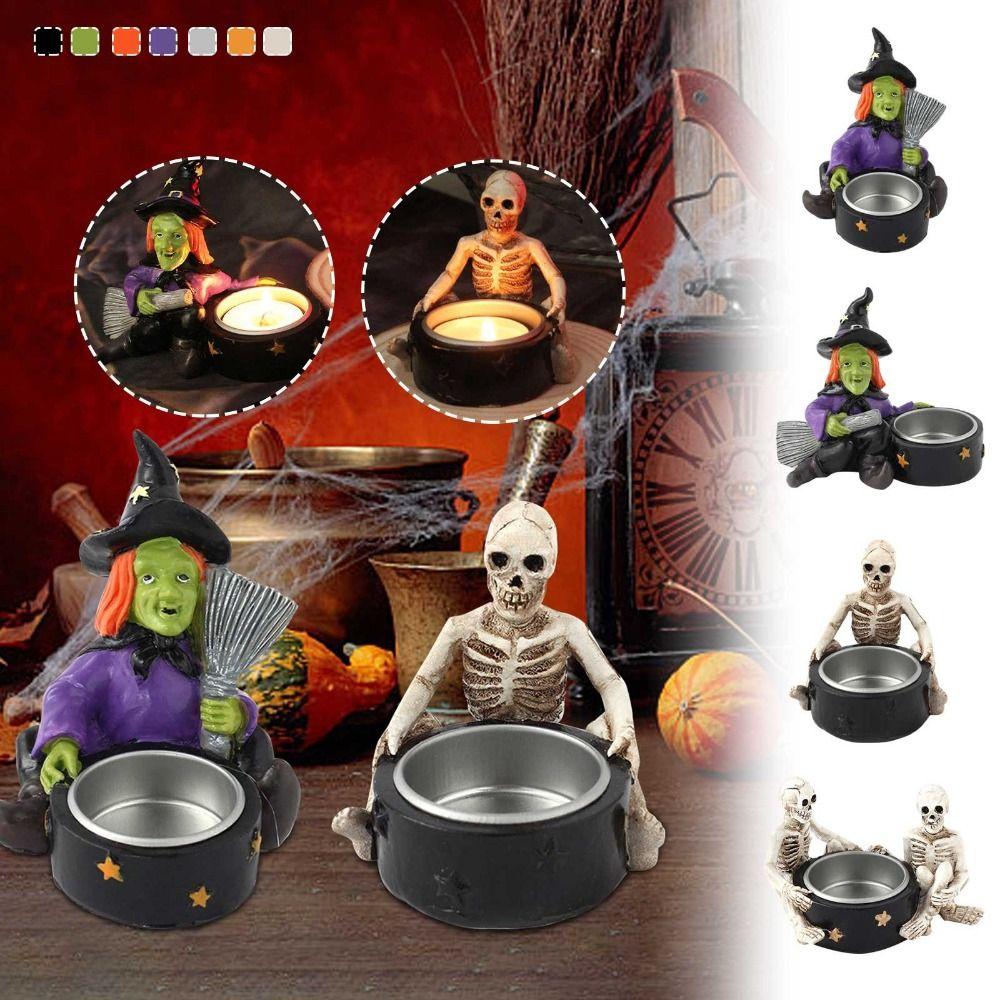 

Resin Craft Halloween Skeleton Candlestick Ins Ghost Candle Holder Living Room