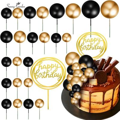 Cake Decoration 50pcs Colorful Happy Birthday Cake Topper Pearl Ball Birthday Party Wedding Supplies Event Tools Accessories