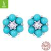 Simple Turquoise Flower Stud Earrings, Ear Buckles, Exotic Ethnic Style Stacked With 925 Tremella Jewelry In Stock.