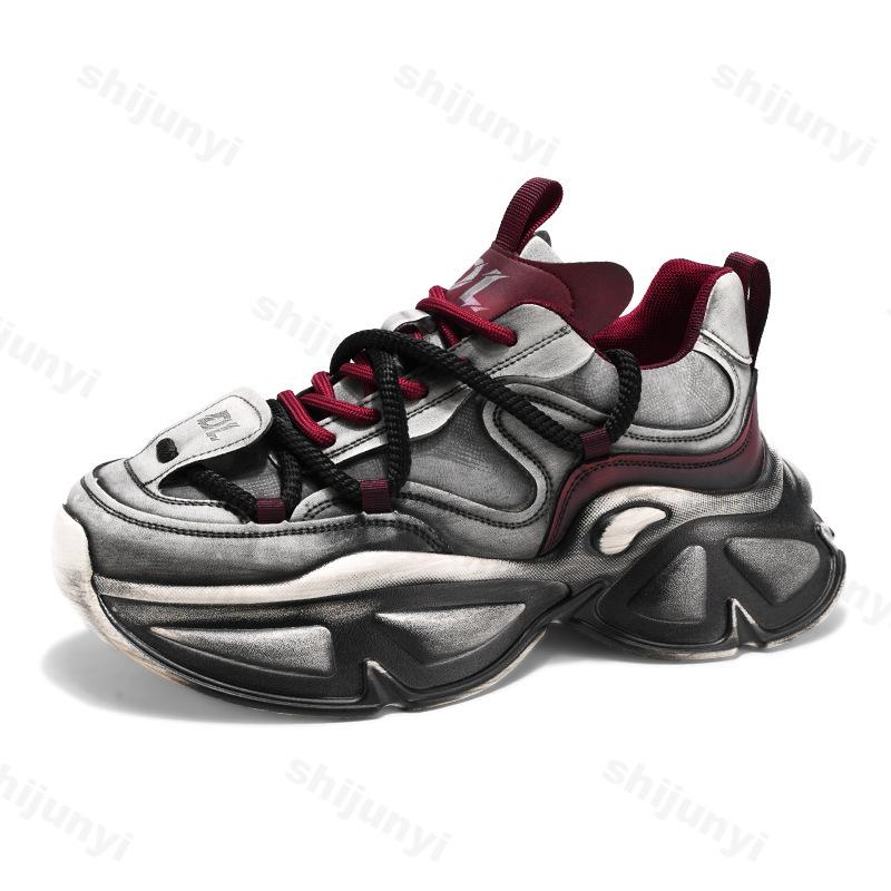 Fashion Men's Casual Sports Running Shoes 2025 Autumn New Platform Increase Vintage Distressed Sneakers Fashionable Shoes Rubber Sole