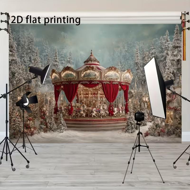 2D Christmas Carousel Backdrop for Holiday, Winter & New Year Studio Photography