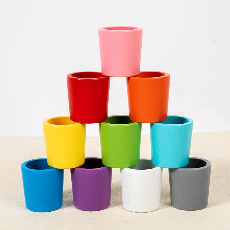 Montessori Wooden Color Cups Matching Toy, Sorting & Cognition Game For Toddlers, Early Education Learning Toy, Fine Motor Skill