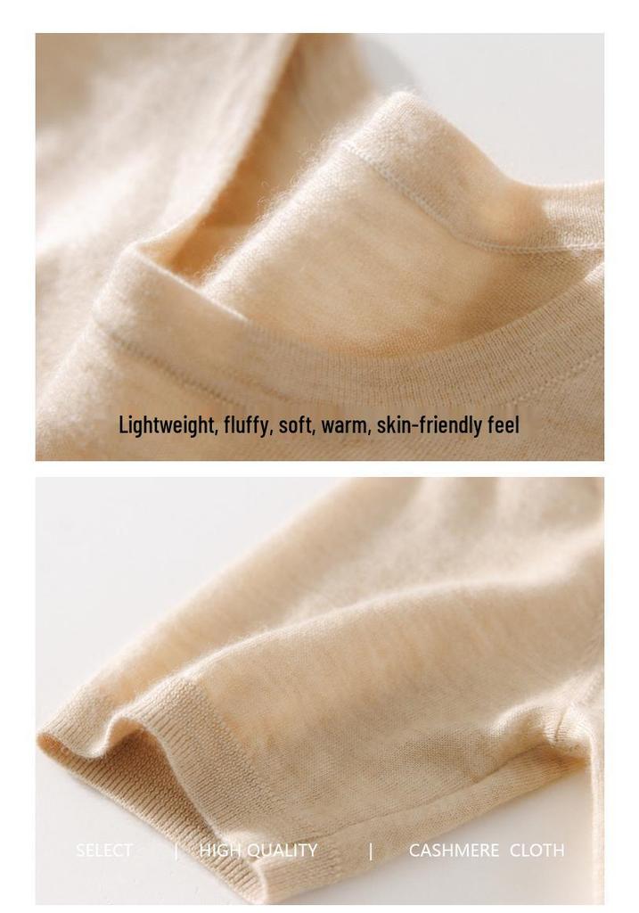 23 Autumn/Winter Women's Five-Sleeve Cashmere Sweater - Round Neck, Fashionable Half-Sleeve Knit Top