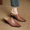 Fashion 2025 New Summer Women Mules Genuine Leather Women Shoes Pointed Toe Wedges Shoes High Heel Women Sandals Metal Modern Slippers