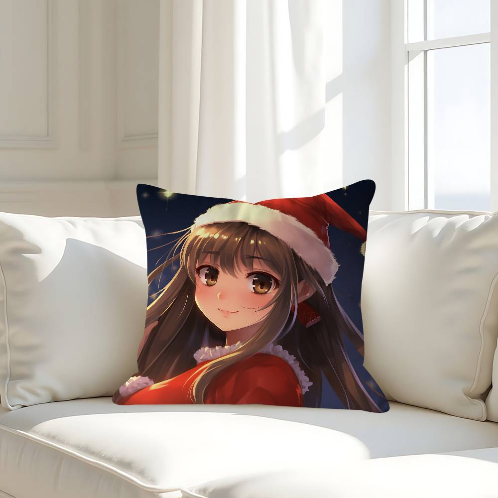 Anime Christmas Girl Pillow Case Removable Washable Cushion Cover – All-Season Soft Linen