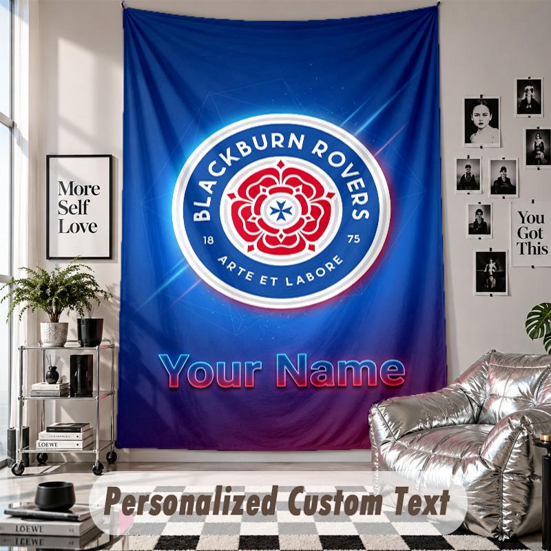 Wall Hanging Tapestry With Custom Name & Text, Blackburn Rovers Football Decorative Tapestry For Bedroom