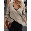 Pure Color V Neck Long Sleeve T Shirt For Women Fall Casual Style