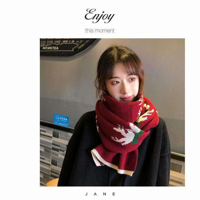 Versatile Red Snowflake Reindeer Scarf: Women's Winter Antler-Themed Warm Neck Warmer.