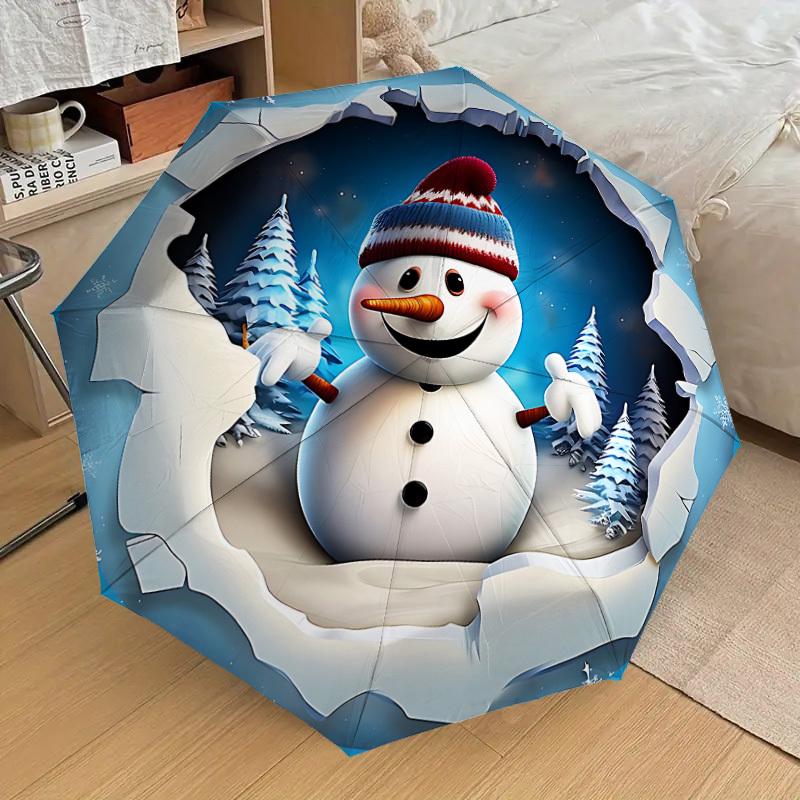 

1pc Snowman Winter Scene Automatic Folding Umbrella, 8 Ribs Iron Frame, Suitable for Outdoor Travel and Daily Use yy251120254